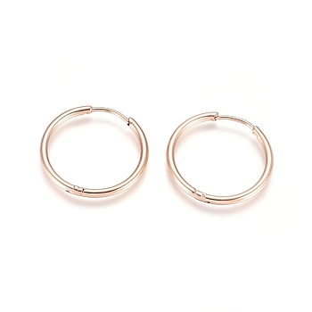 304 Stainless Steel Huggie Hoop Earrings, with 316 Surgical Stainless Steel Pin, Ion Plating(IP), Ring, Rose Gold, 20x2mm, 12 Gauge, Pin: 0.9mm