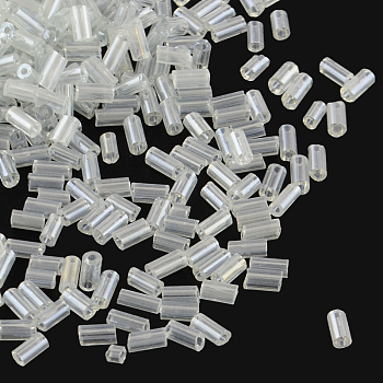 Pearlized Glass Bugle Beads, Transparent Colours Lustered, Clear, 4~4.5x2mm, Hole: 1mm, about 450g/bag, 14000pcs/bag
