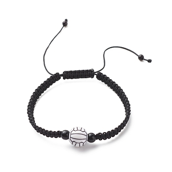Acrylic Braided Bead Bracelet, Nylon Cord Adjustable Bracelet for Women, Volleyball Pattern, Inner Diameter: 2-1/8~3-1/2 inch(5.5~8.8cm)