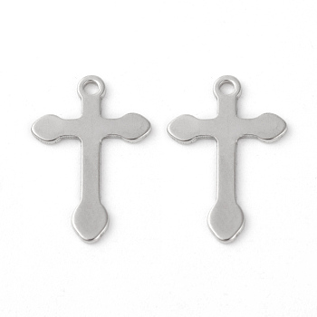 202 Stainless Steel Pendants, Cross, Stainless Steel Color, 18x12x0.8mm, Hole: 1.4mm