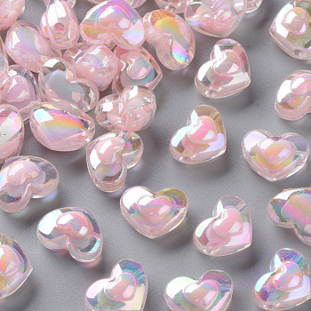 Transparent Acrylic Beads, Bead in Bead, AB Color, Heart, Pink, 13x17x9.5mm, Hole: 2.5mm, about 420pcs/500g