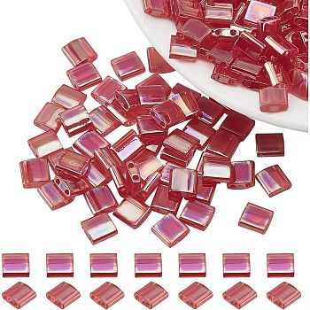 Nbeads 132~152Pcs MIYUKI TILA Beads, Transparent Japanese Seed Beads, 2-Hole, Square, (TL254) Transparent Red AB, 5x5x1.9mm, Hole: 0.8mm