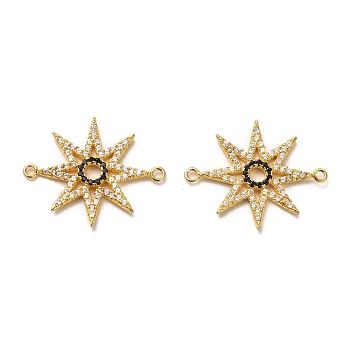 925 Sterling Silver Connector Charms, with Clear & Black Cubic Zirconia, Star with 925 Stamp, Real 18K Gold Plated, 19.5x23.5x1.7mm, Hole: 1.2mm