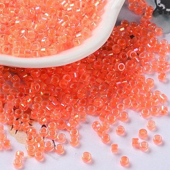 Glass Seed Beads, Opaque Colours Rainbow, Cylinder, Tomato, 2.5x2mm, Hole: 1.4mm