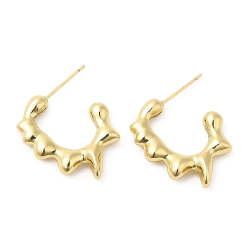 Brass Ring Melting Stud Earrings, Half Hoop Earrings, Lead Free & Cadmium Free, Real 18K Gold Plated, 24x4mm