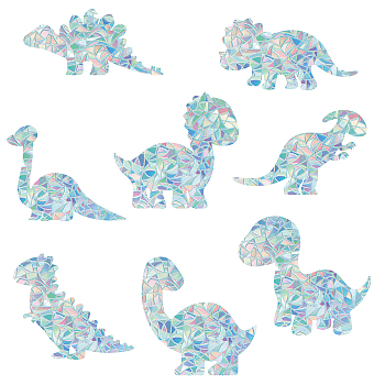 16 Sheets 8 Styles Waterproof PVC Colored Laser Stained Window Film Static Stickers, Electrostatic Window Stickers, Dinosaur, 330x830mm