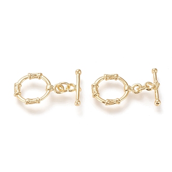 Brass Toggle Clasps, with Jump Rings, Long-Lasting Plated, Ring, Real 18K Gold Plated, Ring: 20x15x2mm, Hole: 2mm, Bar: 17x6x3mm, Hole: 2.2mm