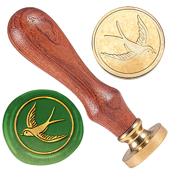 Wax Seal Stamp Set, 1Pc Golden Tone Sealing Wax Stamp Solid Brass Head, with 1Pc Wood Handle, for Envelopes Invitations, Gift Card, Bird, 83x22mm, Stamps: 25x14.5mm