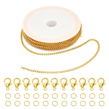 DIY Chains Bracelet Necklace Making Kit, Including Iron Curb Chains & Jump Rings, Alloy Clasps, Golden, Chain: 5m/set