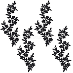 Plum Blosssom Cloth Computerized Embroidery Sew on Patches, Ethnic Style Embroidery Appliques, with Adhesive Back, Black, 263x120x1mm(PATC-WH0021-004A)