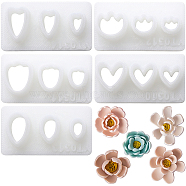 5Pcs 5 Styles Petal Resin Clay Cutters, Clay Molds, Ceramics Petal Modeling Tools, White, 23x12.5x12mm, Inner Diameter: 3.5~7x3~7.5mm, 1pc/style(DIY-CP0010-35)