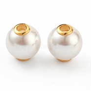 Plastic Imitation Pearl Beads, with Golden Plated 304 Stainless Steel Cores, Round, White, 16x17mm, Hole: 3.5mm(STAS-Z009-01B-G)