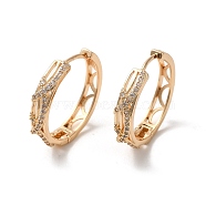 Brass Micro Pave Cubic Zirconia Hoop Earrings, Hollow Half Round, Light Gold, 24.5x26x5mm(EJEW-M238-62KCG)