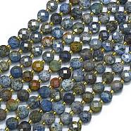 Natural Blue Agate Beads Strands, with Seed Beads, Faceted, Flat Round, 6~6.5x4mm, Hole: 1mm, about 50pcs/strand, 15.35''(39cm)(G-K389-B50-01)