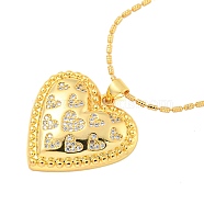 Brass Micro Pave Clear Cubic Zirconia Pendant Necklaces, Heart, Real 18K Gold Plated, 17.13 inch(435mm), Heart: 25x25.5mm(NJEW-M220-01C-G)