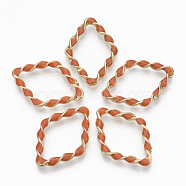 Eco-Friendly Alloy Linking Rings, with Enamel, Twist Rhombus, Light Gold, Coral, 36x25.5x4mm, Diagonal Length: 36mm, Side Length: 24mm(PALLOY-R110-08C)