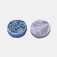Electroplate Natural Druzy Crystal Cabochons, Flat Round, Dyed, Prussian Blue, 8x3~6mm(G-L047-8mm-08)