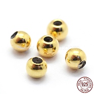 925 Sterling Silver Stopper Beads, with Rubber inside, Round, Golden, 4mm, Hole: 0.8mm(STER-I016-106B-G)