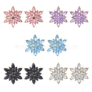 5 Pairs 5 Colors 3D Flower Cubic Zirconia Stud Earrings, Light Gold Alloy Earrings for Women, Mixed Color, 28x23.5mm, 1 pair/color(EJEW-FI0001-76)