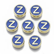 Alloy Enamel Beads, Cadmium Free & Nickel Free & Lead Free, Flat Round with Initial Letters, Light Gold, Letter.Z, 8x4mm, Hole: 1.5mm(X-ENAM-S122-028Z-NR)
