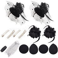 Gothic Style  Fascinator DIY Kit, Including Polyester Mesh Lace Fabric & Alligator Hair Clips, Polyester Fine Soft Horsehair Braid Boning, Black, 15~1000x3~100x0.1~5mm(DIY-FG0005-11)