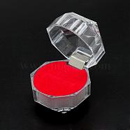 Transparent Plastic Ring Boxes, Jewelry Box, Red, 3.8x3.8x3.8cm(OBOX-R001-04C)