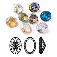K9 Glass Rhinestone Pointed Back Cabochons, Back Plated, Faceted, Diamond, Flower Pattern, Mixed Color, 10x6mm(RGLA-P030-06B-M01)