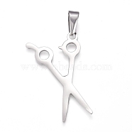 304 Stainless Steel Pendants, Scissor, Stainless Steel Color, 40x23x1mm, Hole: 10x4.5mm(STAS-I135-03P)