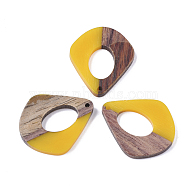 Resin & Walnut Wood Pendants, Two Tone, teardrop, Gold, 32.5x27.5x2.5~4mm, Hole: 1.5mm(RESI-S358-06H)