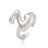 Brass Letter Open Cuff Rings for Women, Adjustable, Platinum, Letter Z, 15~16.5x7~16.5mm(RJEW-G313-01Z-P)