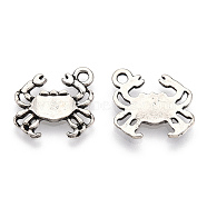 Tibetan Style Alloy Pendants, Cadmium Free & Lead Free, Crab Charms, Antique Silver, 14.5x16x2mm, Hole: 1.8mm(PALLOY-T075-186AS)
