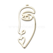Brass Pendants, Open Back Bezel, For DIY UV Resin, Epoxy Resin, Pressed Flower Jewelry, Human Face, Abstract Face, Long-Lasting Plated, Light Gold, 41x16x1mm, Hole: 1.4mm(KK-C215-06LG)