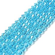 Imitation Austrian Crystal 5301 Bicone Beads, Faceted Glass Beads Strands, Light Sky Blue, 6x6mm, Hole: 1.2mm, about 47~48pcs/strand, 10.24 inch~10.43 inch(26~26.5cm)(GLAA-S026-6mm-06)