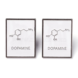 Alloy Enamel Brooches, Enamel Pin, for Teachers Students, with Plastic Clutches, Rectangle with Chemical Equation, Platinum, White, Dopamine Molecular Structural Formula, 27x20.5x11.5mm(JEWB-M019-04B)