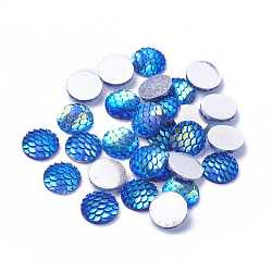 Resin Cabochons, Flat Round with Mermaid Fish Scale, Royal Blue, 12x3mm(CRES-Q191-HA023-5)