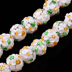 Handmade Lampwork Beads Strands, Bumpy, Round with Flower, Lavender, 12~13x11~12mm, Hole: 1mm, about 45pcs/strand, 19.29 inch(49cm)(LAMP-N021-015A-06)