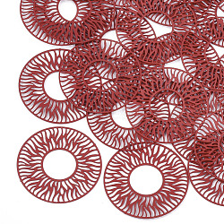 430 Stainless Steel Filigree Joiners Links, Spray Painted, Etched Metal Embellishments, Donut, Red, 30x0.3mm(STAS-T042-13C)