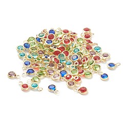 Faceted Glass Charms, with Brass Findings, Long-Lasting Plated, Flat Round, Golden, 7.5x5x2mm, Hole: 1.4mm(KK-F826-05G)