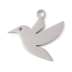 Non-Tarnish Manual Polishing 201 Stainless Steel Charms, Laser Cut, Bird Charm, Stainless Steel Color, 13.5x14.5x1mm, Hole: 1.5mm(STAS-M058-03P)