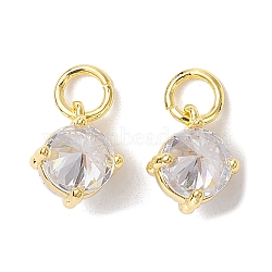 Brass Micro Pave Clear Cubic Zirconia Pendants, with Jump Rings, Round Charms, Real 18K Gold Plated, 9x7.5x7.5mm, Hole: 3.4mm(KK-K360-01G)