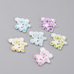 2-Hole Printed Wooden Buttons, Dyed, Koala, Mixed Color, 23.5x25x2mm, Hole: 1.5mm(WOOD-S037-020)