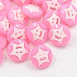 Acrylic Shank Buttons for Clothes Design, Plastic Sewing Buttons, 1-Hole, Dyed, Flat Round with Smile Star, Pink, 14x3mm, Hole: 3x2mm(BUTT-E077-03)