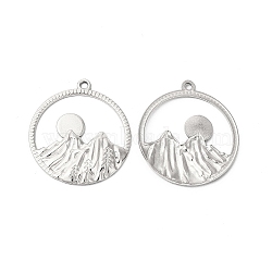 Non-Tarnish 304 Stainless Steel Pendants, Ring with Mountain & Sun Charms, Stainless Steel Color, 27.5x25x1.5mm, Hole: 1.6mm(STAS-L268-010P)