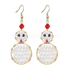 Glass Seed Bead Dangle Earring, with Imitation Austrian Crystal Beads and Brass Earring Hooks, Snowman, For Christmas, White, 68x25mm(EJEW-TA00533)