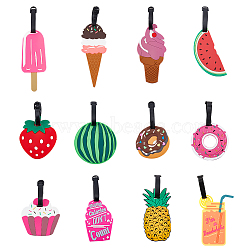 SUPERFINDINGS 12Pcs 12 Style Plastic & Silicone Luggage Tag, Iron Buckle Travel ID Labels, Suitcase Name Tags, Food Theme, Cake/Ice Cream/Fruit, Mixed Color, 115~215mm, 1pc/style(AJEW-FH0003-44)