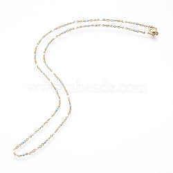 Ion Plating(IP) 304 Stainless Steel Chain Necklaces, with Enamel and Lobster Claw Clasps, Light Sky Blue, 17.7 inch(45cm)(NJEW-P235-A07)