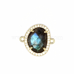 Natural Labradorite Connector Charms, Nuggets Link, with  Cubic Zirconia & Golden Metal Finding, Faceted, 19x17x5mm(PW-WGDDB56-08)