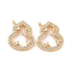 Brass Micro Pave Clear Cubic Zirconia Pendants, Cadmium Free & Nickel Free & Lead Free, Gourd Charms, Real 18K Gold Plated, 14x12x3mm, Hole: 1.2mm(KK-S389-07G)