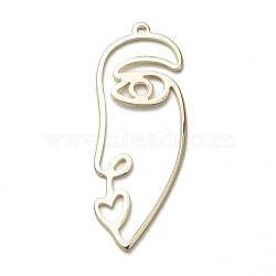 Brass Pendants, Open Back Bezel, For DIY UV Resin, Epoxy Resin, Pressed Flower Jewelry, Human Face, Abstract Face, Long-Lasting Plated, Light Gold, 41x16x1mm, Hole: 1.4mm(KK-C215-06LG)