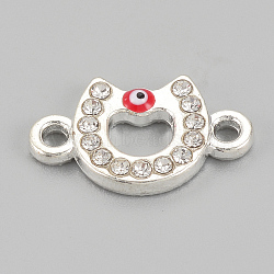 Alloy Rhinestone Links connectors, Cadmium Free & Lead Free, Horseshoes with Evil Eye, Red, Silver Color Plated, 17.5x10.5x2.5mm, Hole: 1.5mm(ALRI-S170-30S)